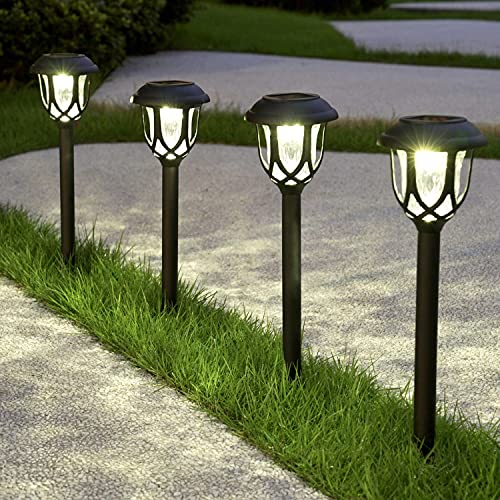 EXCMARK 10 Pack Solar Lights Outdoor Decorative, Solar Pathway Lights Outdoor, Solar Powered Garden Yard Lights for Walkway Sidewalk Driveway. (Black, Warm White)