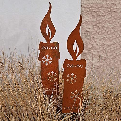 Garden Stake Rusted Metal Decor Christmas Stakes Candles,Christmas Tree, Snowman Shape Garden Stake Decor