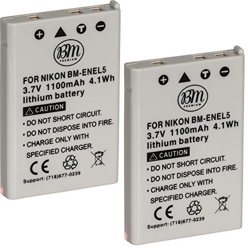 BM Premium 2-Pack of EN-EL5 Batteries for Nikon Coolpix P80, P90, P100, P500, P510, P520, P530 Digital Camera