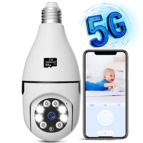 Light Bulb Security Camera Wireless Outdoor - 2.4GHz/5GHz WiFi 360 Surveillance Indoor Socket Security Camera Camera Real-time Motion Detection Alerts Two Way Talk Night Vision 64G SD Card Included