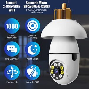 Light Bulb Security Camera Wireless Outdoor - 2.4GHz/5GHz WiFi 360 Surveillance Indoor Socket Security Camera Camera Real-time Motion Detection Alerts Two Way Talk Night Vision 64G SD Card Included