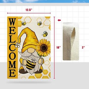 CMEGKE Gnome Welcome Garden Flag, Sunflower Garden Flag, Gnome with Sunflowers Bee Yard Flag Spring Summer Vertical Double Sided Burlap Party Holiday Yard Home Farmhouse Outside Decor 12.5 x 18 In