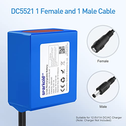 SPARKOLE 12V Battery Pack Rechargeable 5200mAh Lithium Ion Battery for LED Strip/CCTV Camera/Electronic Organ/Optical Network Unit/Router,Portable 12 Volt Battery DC5521 Interface (Blue)