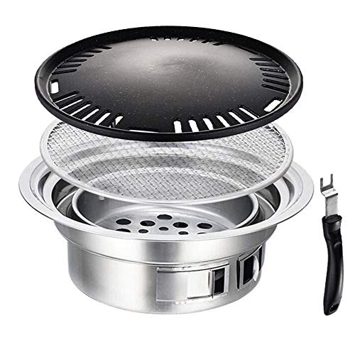 Portable BBQ Barbecue Charcoal Grill, Stainless Steel Reusable Japanese Korean Style Yakiniku Grill with Adjusted Air Valve for Outdoor Garden Party Beach(15.75x9.25x5.31inch)