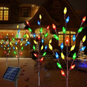 windpnn 4-pack c6 solar christmas lights outdoor strawberry stake lights, waterproof outdoor christmas pathway lights, decorative solar christmas yard decorations lights for garden yard patio