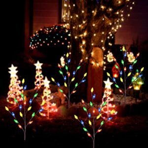 Windpnn 4-Pack C6 Solar Christmas Lights Outdoor Strawberry Stake Lights, Waterproof Outdoor Christmas Pathway Lights, Decorative Solar Christmas Yard Decorations Lights for Garden Yard Patio
