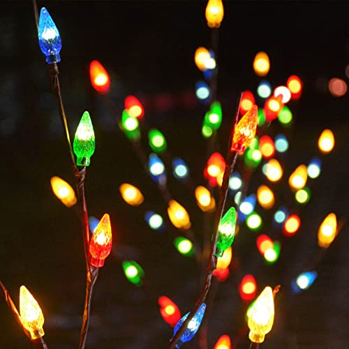 Windpnn 4-Pack C6 Solar Christmas Lights Outdoor Strawberry Stake Lights, Waterproof Outdoor Christmas Pathway Lights, Decorative Solar Christmas Yard Decorations Lights for Garden Yard Patio