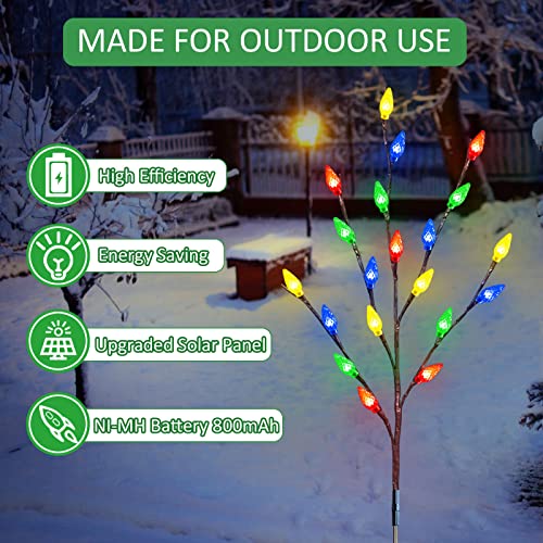 Windpnn 4-Pack C6 Solar Christmas Lights Outdoor Strawberry Stake Lights, Waterproof Outdoor Christmas Pathway Lights, Decorative Solar Christmas Yard Decorations Lights for Garden Yard Patio