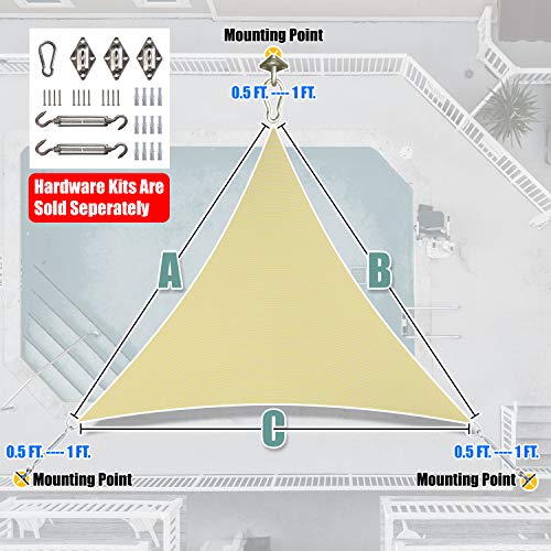 Amgo 8' x 8' x 8' Beige Triangle Sun Shade Sail Canopy Awning Shelter Fabric ATNAPT8 - UV Block UV Resistant Heavy Duty Commercial Grade - Outdoor Patio Carport - (We Customize)