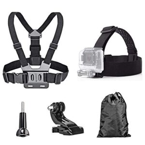 tekcam action camera head strap chest harness belt mount with carrying pouch compatible with gopro hero 11 10 9 8 7 6/akaso ek7000 brave 4 v50x native/vemont/dragon touch/wolfang action camera