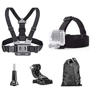 TEKCAM Action Camera Head Strap Chest Harness Belt Mount with Carrying Pouch Compatible with Gopro Hero 11 10 9 8 7 6/AKASO EK7000 Brave 4 V50X Native/Vemont/Dragon Touch/WOLFANG Action Camera