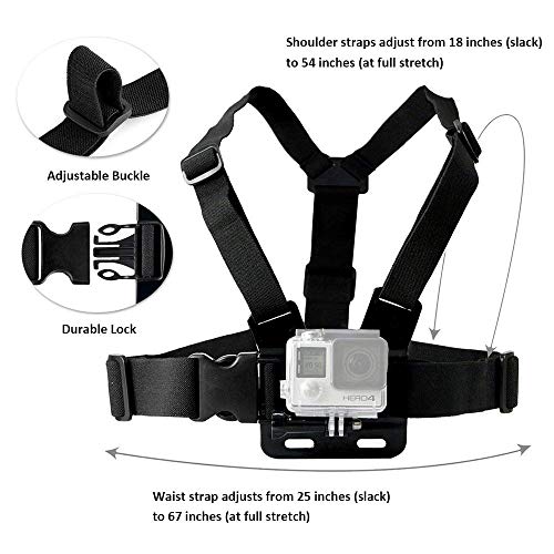 TEKCAM Action Camera Head Strap Chest Harness Belt Mount with Carrying Pouch Compatible with Gopro Hero 11 10 9 8 7 6/AKASO EK7000 Brave 4 V50X Native/Vemont/Dragon Touch/WOLFANG Action Camera