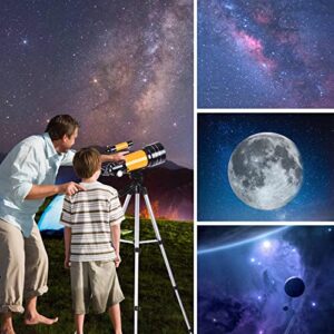 Telescope for Adults & Kids, 70mm Aperture Professional Astronomy Refractor Telescope for Beginners, 300mm Portable Refractor Telescope with AZ Mount, Phone Adapter & Wireless Remote (Orange)