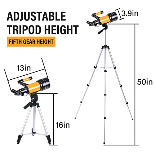 Telescope for Adults & Kids, 70mm Aperture Professional Astronomy Refractor Telescope for Beginners, 300mm Portable Refractor Telescope with AZ Mount, Phone Adapter & Wireless Remote (Orange)