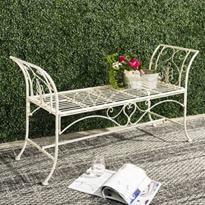 safavieh pat5016a collection arona antique wrought iron 51″ outdoor garden bench, distressed white