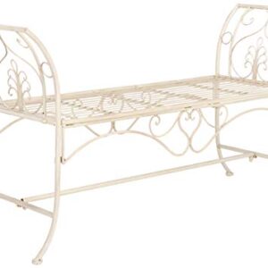 Safavieh PAT5016A Collection Arona Antique Wrought Iron 51" Outdoor Garden Bench, Distressed White