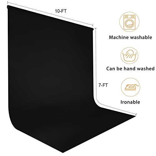 10 x 7 FT Black Backdrop Background for Photography, High Density Polyester Fabric Pure Black Photo Backdrop Curtain Screen Collapsible Seamless for Photoshoot Portraits Party Video Studio Film