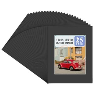 golden state art, acid free, pack of 25 11×14 black picture mats mattes with white core bevel cut for 8×10 photo