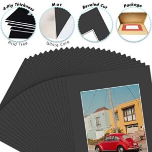 Golden State Art, Acid Free, Pack of 25 11x14 Black Picture Mats Mattes with White Core Bevel Cut for 8x10 Photo