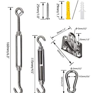 Shade Sail Hardware Kit, 304 Stainless Steel Sunshade Canopy Hardware Kit for Install Rectangle and Triangle Shade Sails Deck Garden Lawn Patio Outdoor Metal Sail Shade Pergola Kit (40PCS)