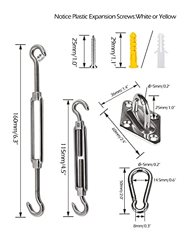Shade Sail Hardware Kit, 304 Stainless Steel Sunshade Canopy Hardware Kit for Install Rectangle and Triangle Shade Sails Deck Garden Lawn Patio Outdoor Metal Sail Shade Pergola Kit (40PCS)