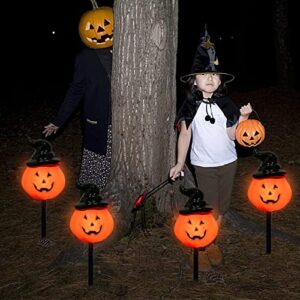 Halloween Decorations Outdoor C7 Halloween Pumpkin Pathway Stake Lights, 7Ft Jack-o-Lantern Garden Stakes with 4 C7 Bulbs, Halloween Pathway String Lights for Outdoor Garden Walkway Party Lighting