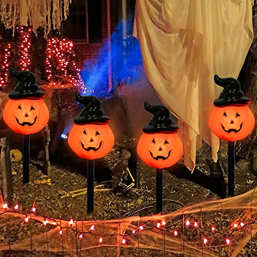 Halloween Decorations Outdoor C7 Halloween Pumpkin Pathway Stake Lights, 7Ft Jack-o-Lantern Garden Stakes with 4 C7 Bulbs, Halloween Pathway String Lights for Outdoor Garden Walkway Party Lighting