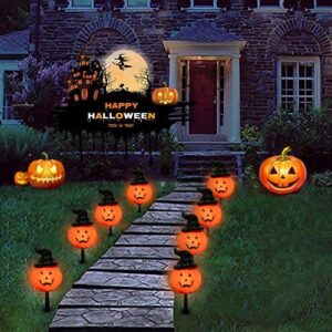 Halloween Decorations Outdoor C7 Halloween Pumpkin Pathway Stake Lights, 7Ft Jack-o-Lantern Garden Stakes with 4 C7 Bulbs, Halloween Pathway String Lights for Outdoor Garden Walkway Party Lighting