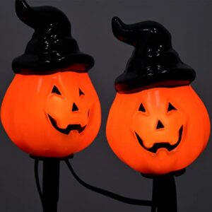 Halloween Decorations Outdoor C7 Halloween Pumpkin Pathway Stake Lights, 7Ft Jack-o-Lantern Garden Stakes with 4 C7 Bulbs, Halloween Pathway String Lights for Outdoor Garden Walkway Party Lighting