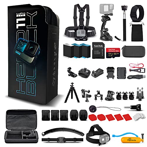 GoPro HERO11 (Hero 11) Black - Waterproof Action Camera with 5.3K Video, 27MP Photos, 1/1.9" Sensor, Live Streaming, Webcam, Stabilization + 64GB Card, 50 Piece Accessory Kit and 2 Extra Batteries