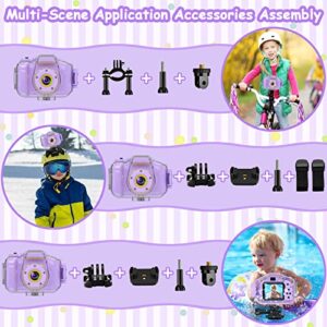 DEKER Kids Camera Waterproof Boys Girls Toys 3-12 Year Old Christmas Birthday Gifts Kids Underwater Mini Camcorder Cameras Children HD Digital Action Camera 2 Inch IPS Screen with 32GB Card (Lavender)