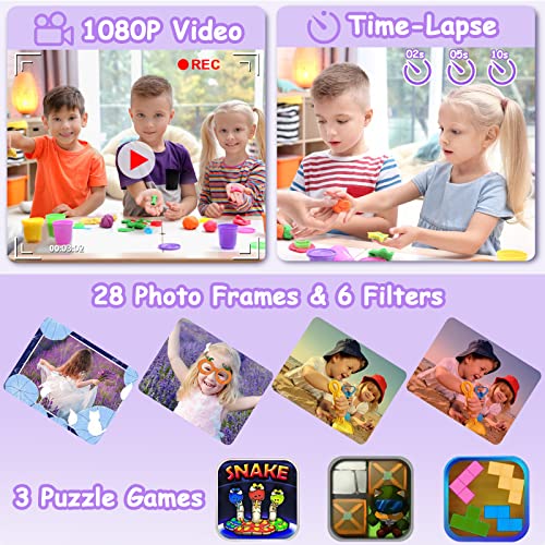 DEKER Kids Camera Waterproof Boys Girls Toys 3-12 Year Old Christmas Birthday Gifts Kids Underwater Mini Camcorder Cameras Children HD Digital Action Camera 2 Inch IPS Screen with 32GB Card (Lavender)