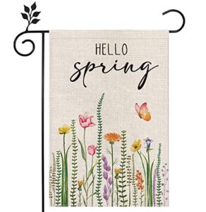 anydesign hello spring garden flag double sided spring floral vertical yard flag waterproof watercolor seasonal flower decorative outdoor flag for farmhouse lawn patio, 12.5 x 18 inch