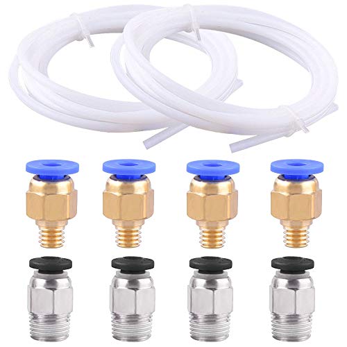 SIQUK 2 Pcs PTFE Teflon Tube (2M) 4 Pcs PC4-M6 Quick Fitting 4 Pcs PC4-M10 Straight Pneumatic Fitting Push to Connect for 3D Printer 1.75mm Filament