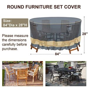 Round Patio Furniture Covers Waterproof & Heavy Duty 84 Inch, 600D Oxford Cloth Outdoor Patio Table Cover, 84" Dia x 28 H Patio Covers for Outdoor Furniture & Dining Table and Chairs Set