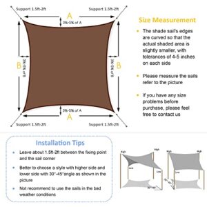 Sun Shade Sail 16'x16' Brown & Shade Sail Hardware Kit with Nylon Coated Cable Wire