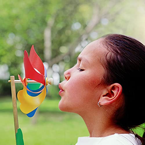 Jucoan 20 Pack Rainbow Pinwheels, 9.8 Inch Plastic Colorful Windmills with Wood Sticks, Pre-Assembled Party Favor Wind Spinners for Garden, Yard Decoration.