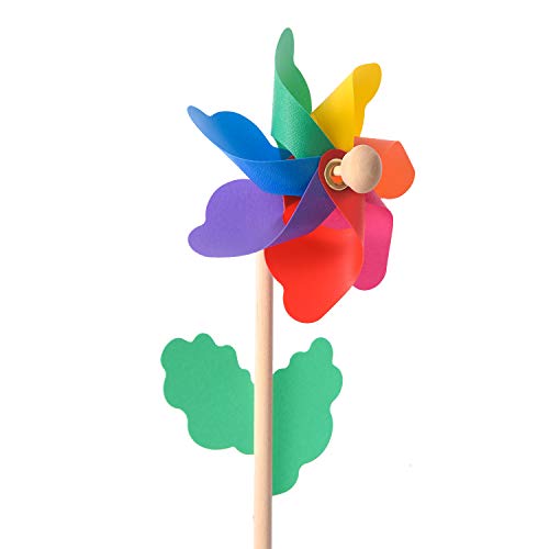 Jucoan 20 Pack Rainbow Pinwheels, 9.8 Inch Plastic Colorful Windmills with Wood Sticks, Pre-Assembled Party Favor Wind Spinners for Garden, Yard Decoration.