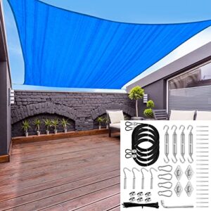 sun shade sail 16’x16′ blue & shade sail hardware kit with nylon coated cable wire