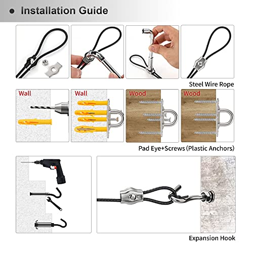 Sun Shade Sail 16'x16' Blue & Shade Sail Hardware Kit with Nylon Coated Cable Wire