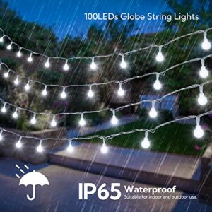 HEYFUNi Globe String Lights 39 Feet 100 led, 8 Modes Fairy String Lights Plug in,Indoor String Lights for Bedroom,Classroom,Outdoor String Lights for Patio,Garden,Party,Wedding-White