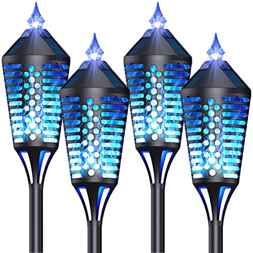 NefCase Solar Torch Lights with Flickering Flame, 40" Outdoor Waterproof Solar Flame Torch Lights, Auto On/Off Security Solar Tiki Torches for Yard Deck Garden Patio Decoration (4Pack, Blue)