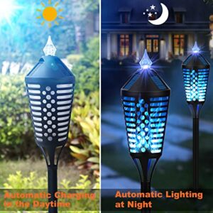 NefCase Solar Torch Lights with Flickering Flame, 40" Outdoor Waterproof Solar Flame Torch Lights, Auto On/Off Security Solar Tiki Torches for Yard Deck Garden Patio Decoration (4Pack, Blue)