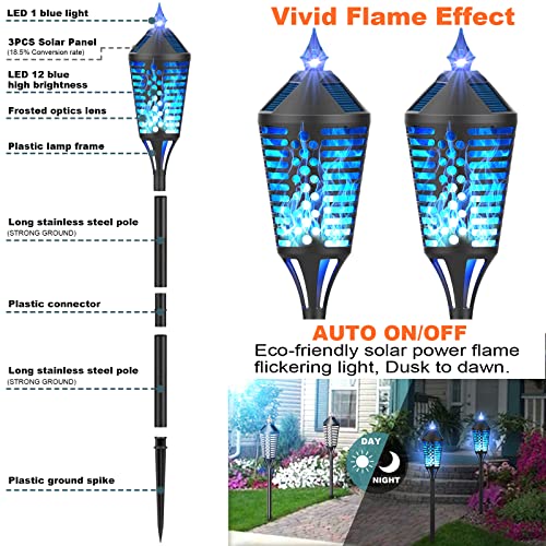 NefCase Solar Torch Lights with Flickering Flame, 40" Outdoor Waterproof Solar Flame Torch Lights, Auto On/Off Security Solar Tiki Torches for Yard Deck Garden Patio Decoration (4Pack, Blue)