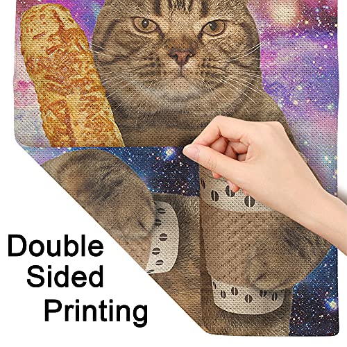 Moslion Funny Cat Garden Flag Vertical Double Sided Kitten with Bread Coffee on Starry Sky Cute Animal House Flags Home Burlap Banners 12.5x18 Inch for Outdoor Decor Lawn
