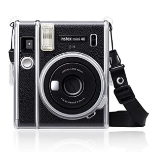 fintie protective clear case for fujifilm instax mini 40 instant film camera – crystal hard pvc cover with removable shoulder strap, clear