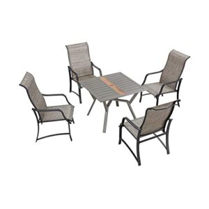 lokatse home 5 pieces outdoor patio dining set square bistro table with 2.1″ umbrella hole and 4 armrest chairs for garden porch backyard, grey