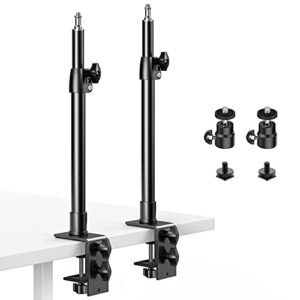 dazzne 2-pack camera desk mount stand with 1/4″ ball head and cold shoe mount adapter,12.9-22″ tabletop mounts stand, adjustable aluminum desktop light stand, for dslr camera, ring light, video light