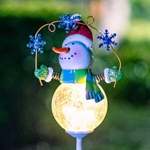 haitianxin Christmas Solar Garden Lights Stakes Snowman Pole Lamp New Year Decor Yard Art Outdoor Winter Lawn Pathway