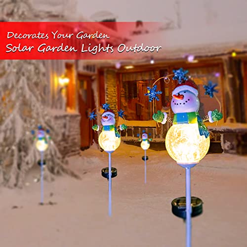 haitianxin Christmas Solar Garden Lights Stakes Snowman Pole Lamp New Year Decor Yard Art Outdoor Winter Lawn Pathway